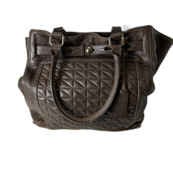 Aqua Madonna Espresso Brown Leather Quilted Front Satchel Shoulder Bag - Picture 2 of 15